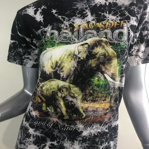 Thailand Women's Medium Elephant Print Tie Dye Crew Neck T Shirt "Land of Nature - Picture 3 of 13